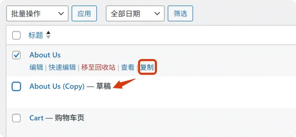 在WordPress主题文件编辑器中，粘贴代码到function.php文件，以添加复制页面功能