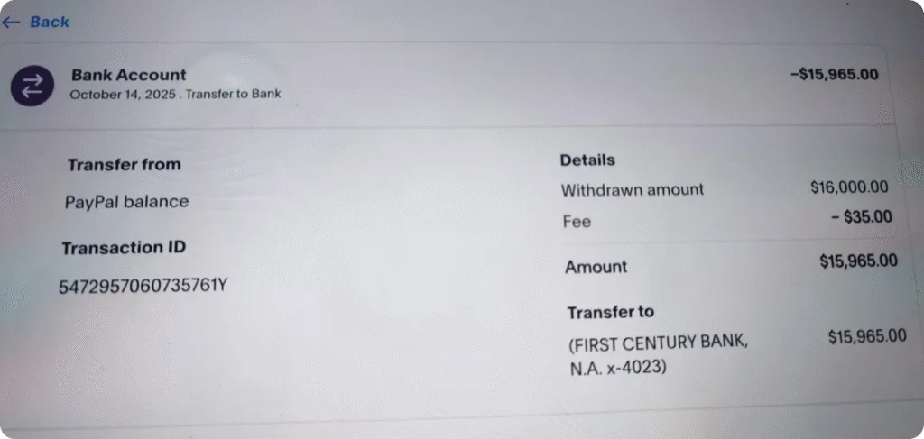 Paypal转账截图 通过Paypal将款项提到payoneer账户