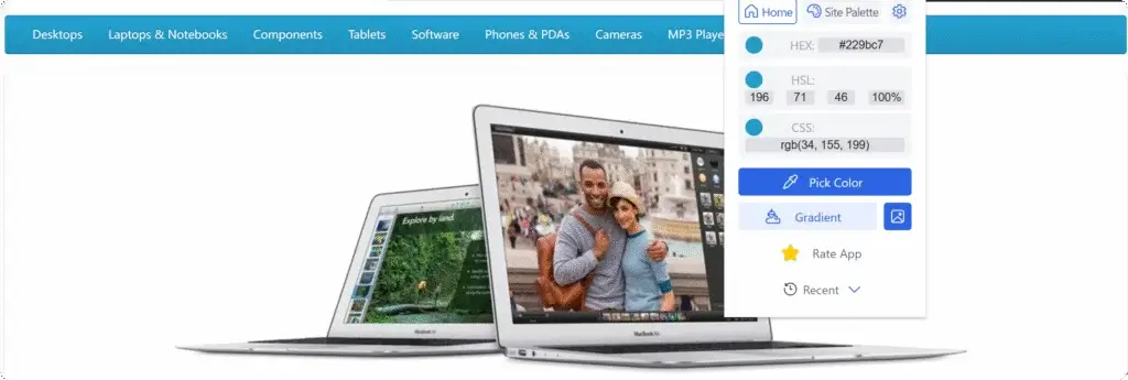 Color Picker插件介绍截图，展示如何快速查看其他网站颜色参数。
